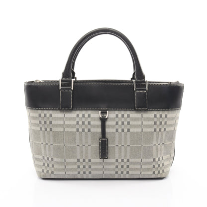 ハンドバッグ チェック キャンバス レザー アイボリー ブラック バーバリー バッグ BURBERRY