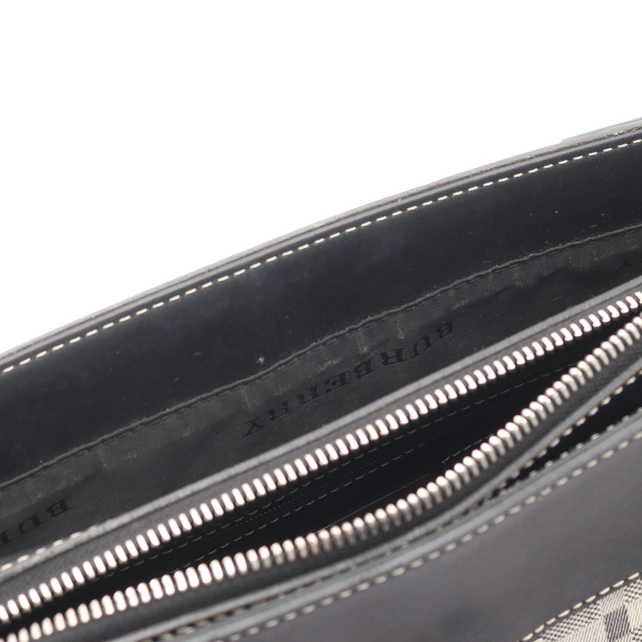 ハンドバッグ チェック キャンバス レザー アイボリー ブラック