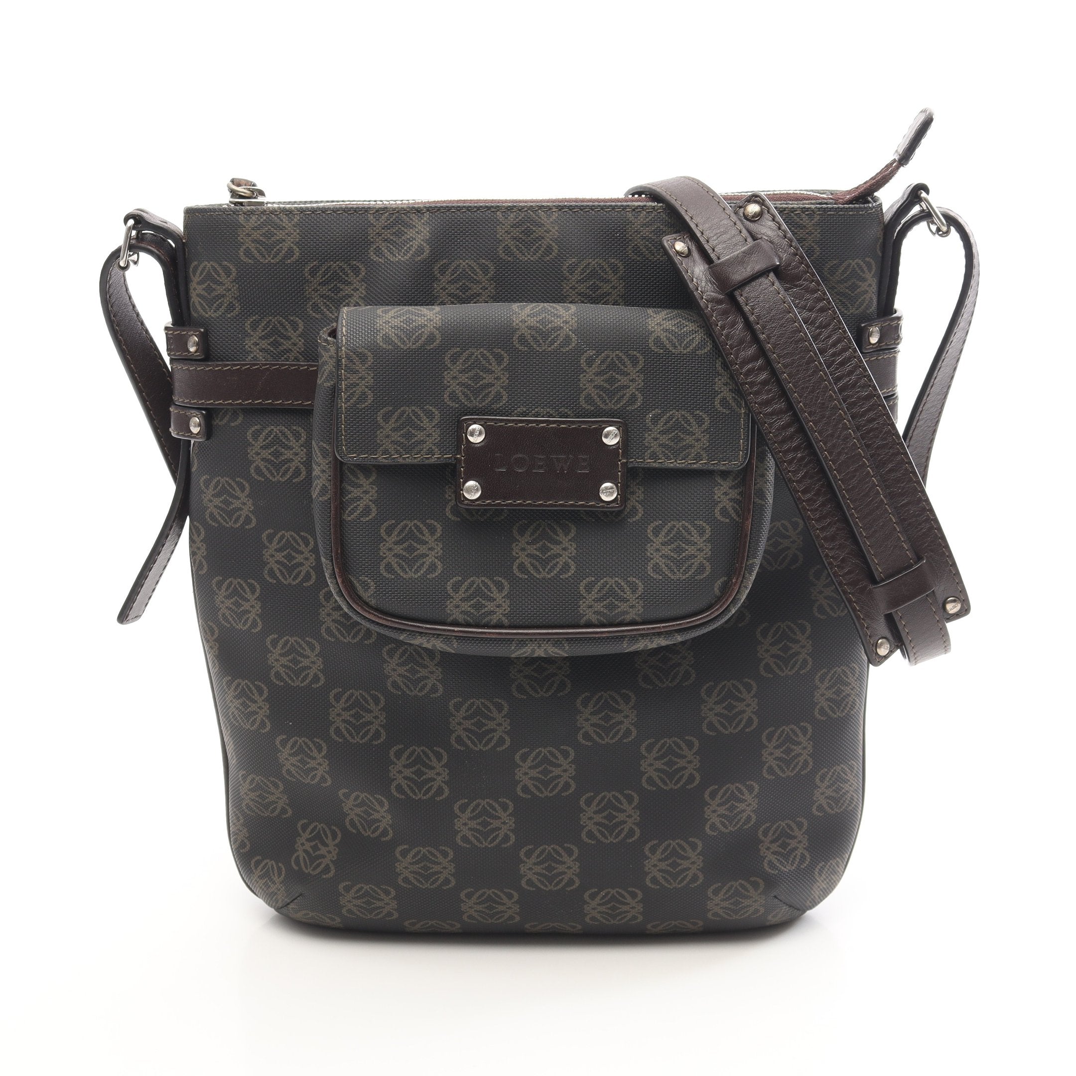 アナグラム ショルダーバッグ PVC レザー グレー ダークブラウン