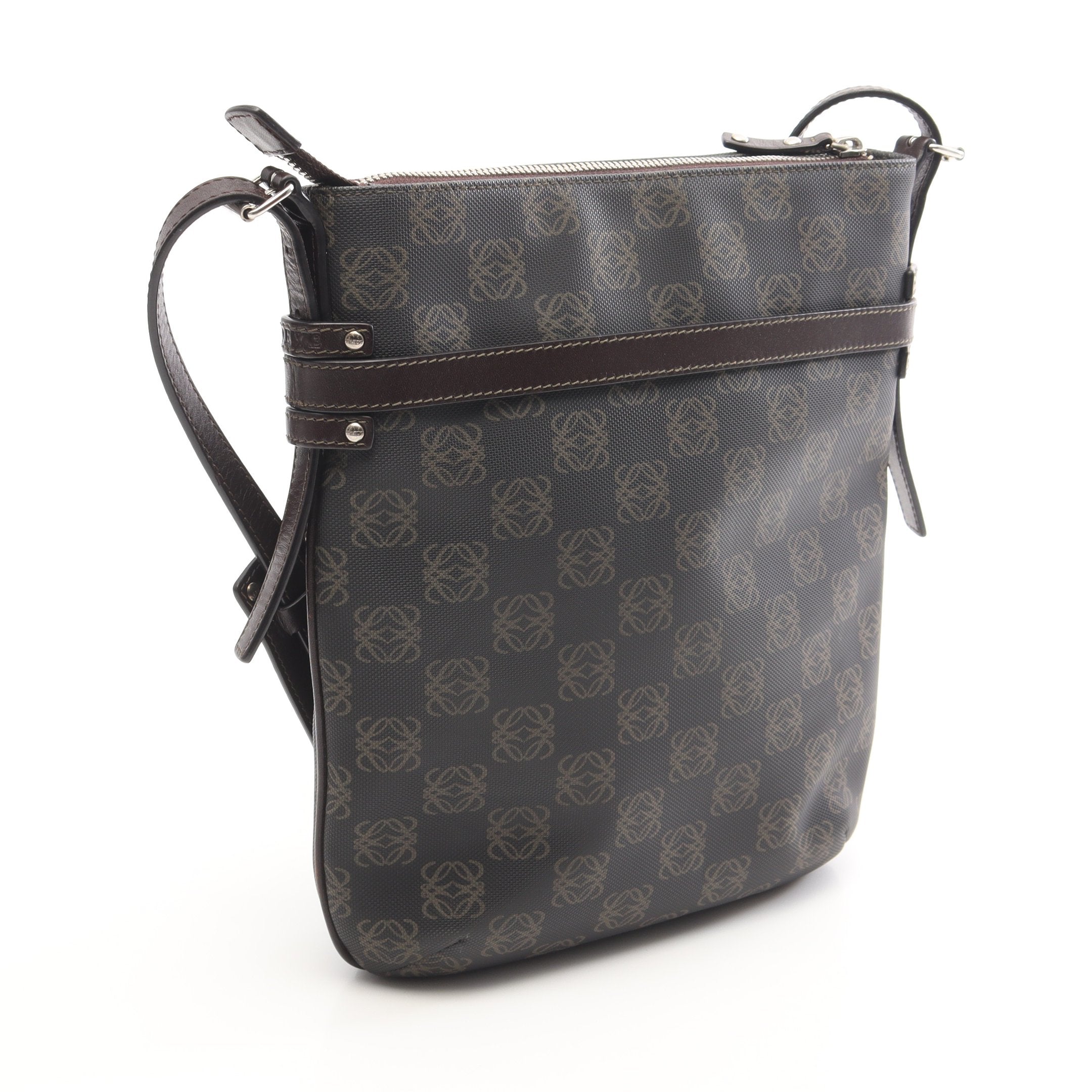 アナグラム ショルダーバッグ PVC レザー グレー ダークブラウン