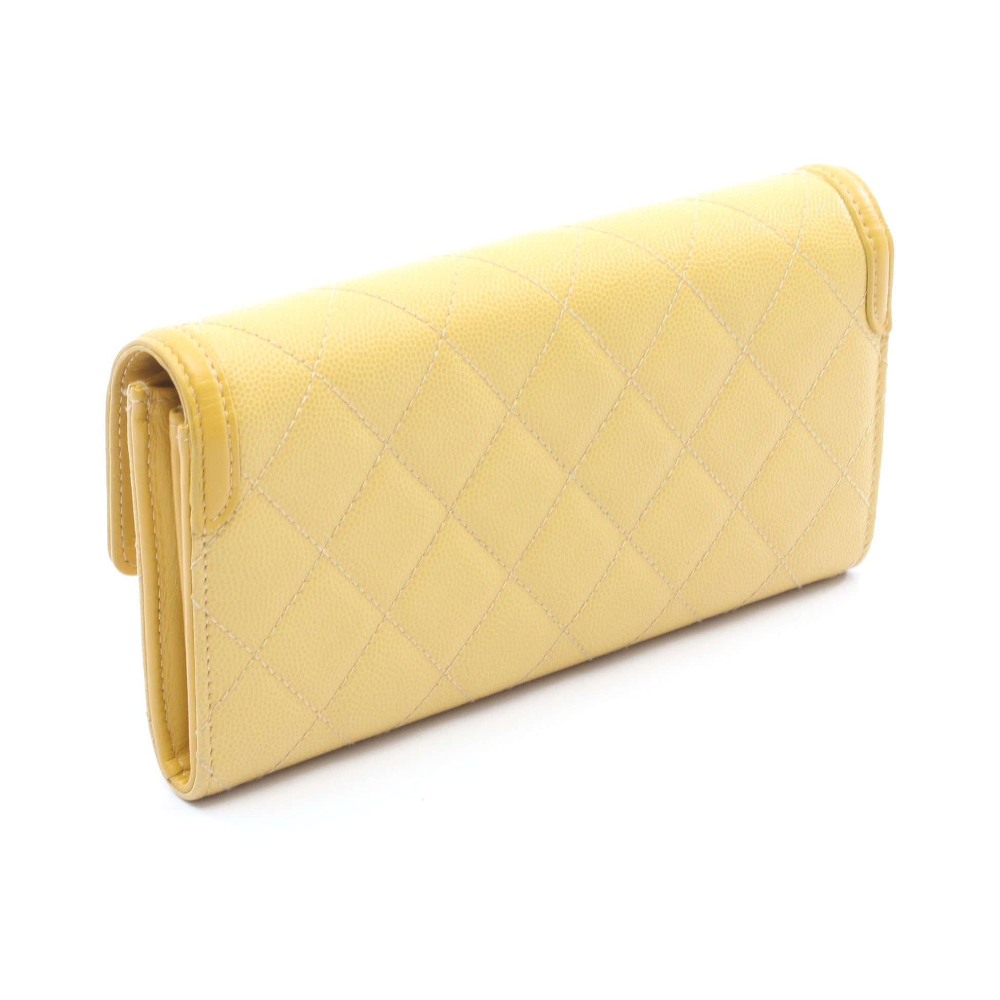 CCフィリグリー 二つ折り長財布 キャビアスキン レザー イエロー ゴールド金具 シャネル 財布・小物 CHANEL