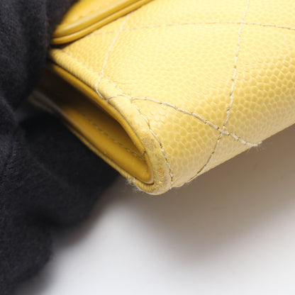 CCフィリグリー 二つ折り長財布 キャビアスキン レザー イエロー ゴールド金具 シャネル 財布・小物 CHANEL