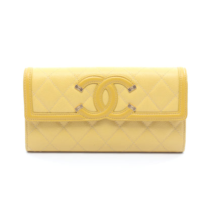 CCフィリグリー 二つ折り長財布 キャビアスキン レザー イエロー ゴールド金具 シャネル 財布・小物 CHANEL