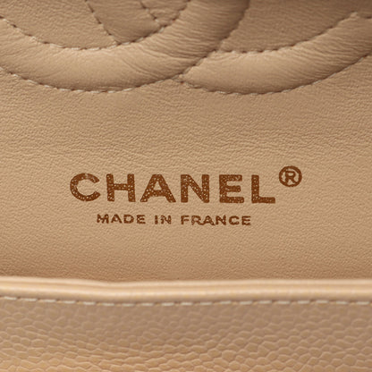 マトラッセ Wフラップ Wチェーンショルダーバッグ キャビアスキン ベージュ ゴールド金具 シャネル バッグ CHANEL