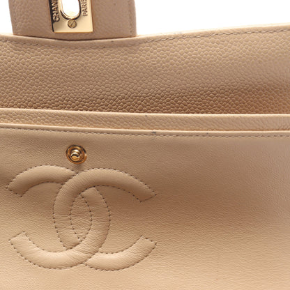 マトラッセ Wフラップ Wチェーンショルダーバッグ キャビアスキン ベージュ ゴールド金具 シャネル バッグ CHANEL