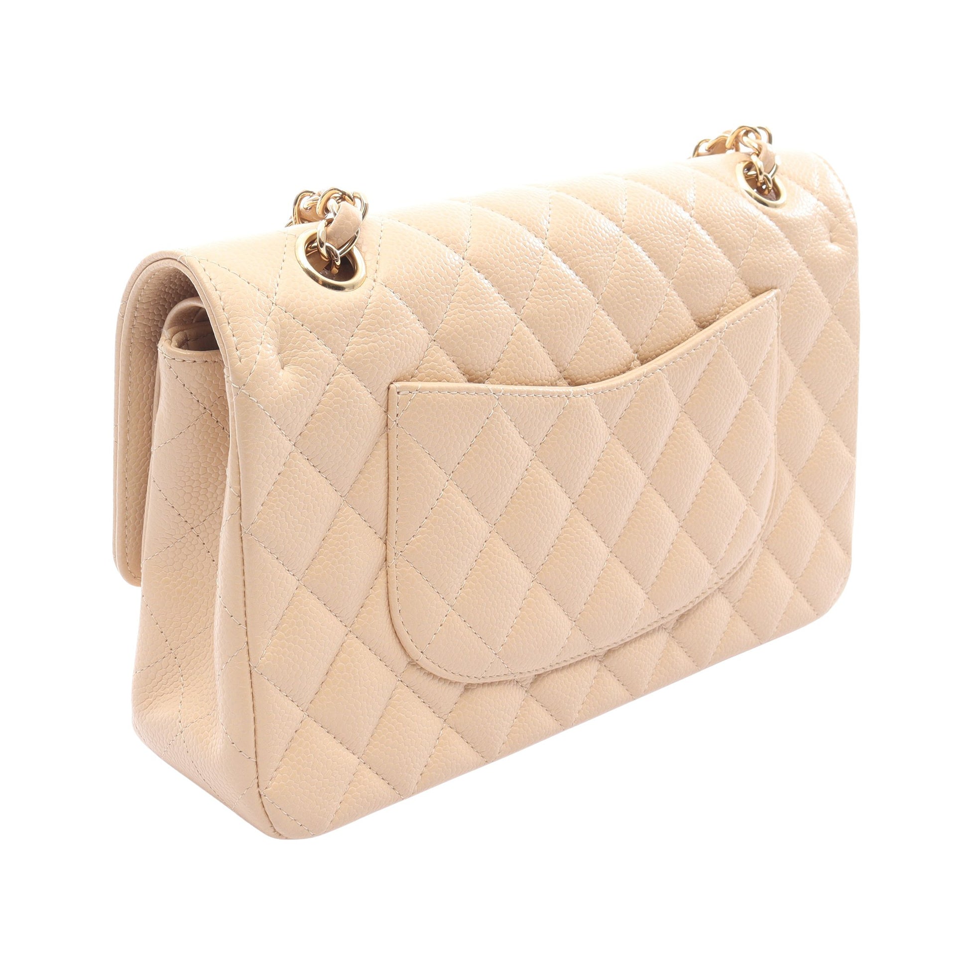マトラッセ Wフラップ Wチェーンショルダーバッグ キャビアスキン ベージュ ゴールド金具 シャネル バッグ CHANEL