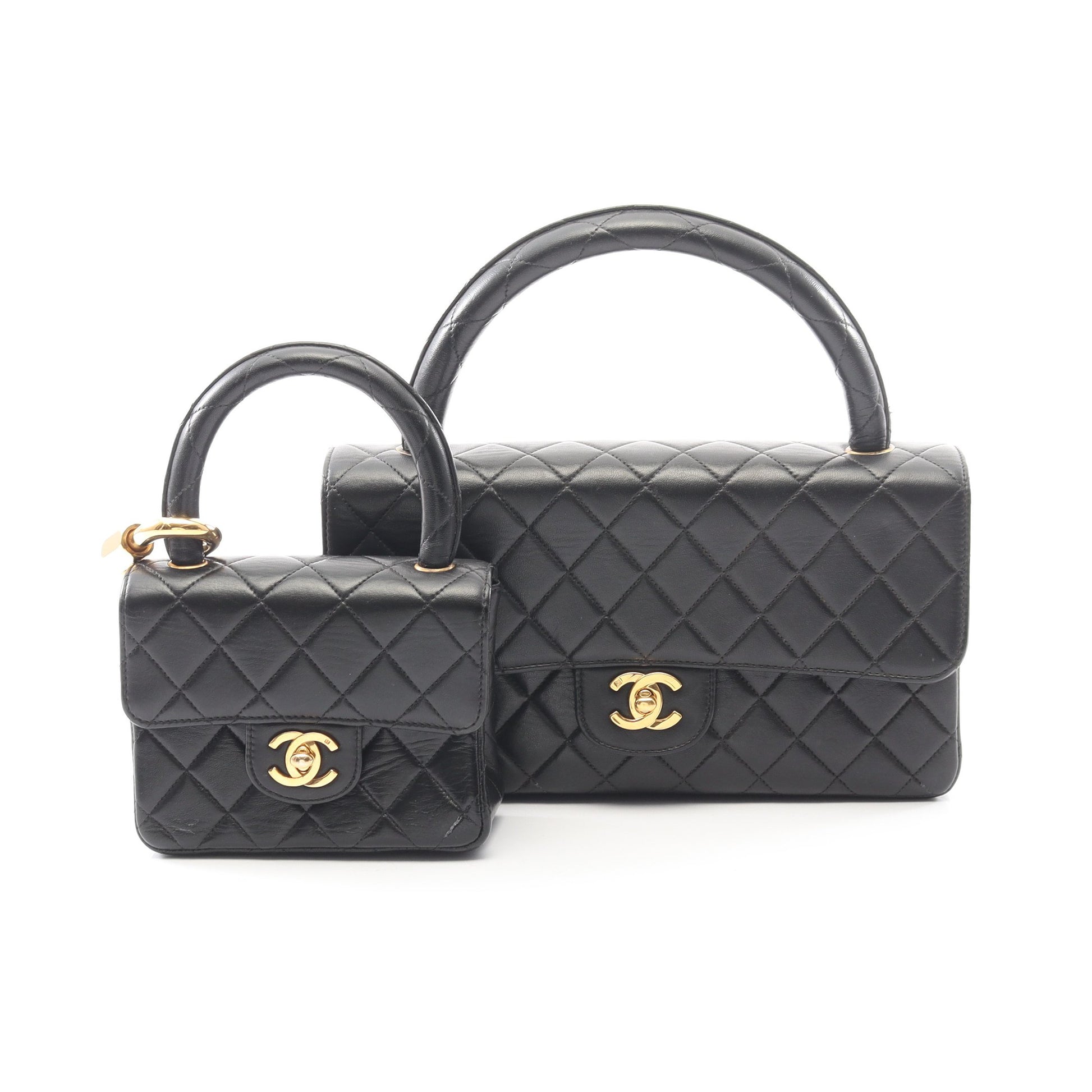 マトラッセ 親子バッグ ハンドバッグ ラムスキン ブラック ゴールド金具 シャネル バッグ CHANEL