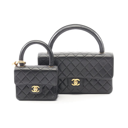 マトラッセ 親子バッグ ハンドバッグ ラムスキン ブラック ゴールド金具 シャネル バッグ CHANEL