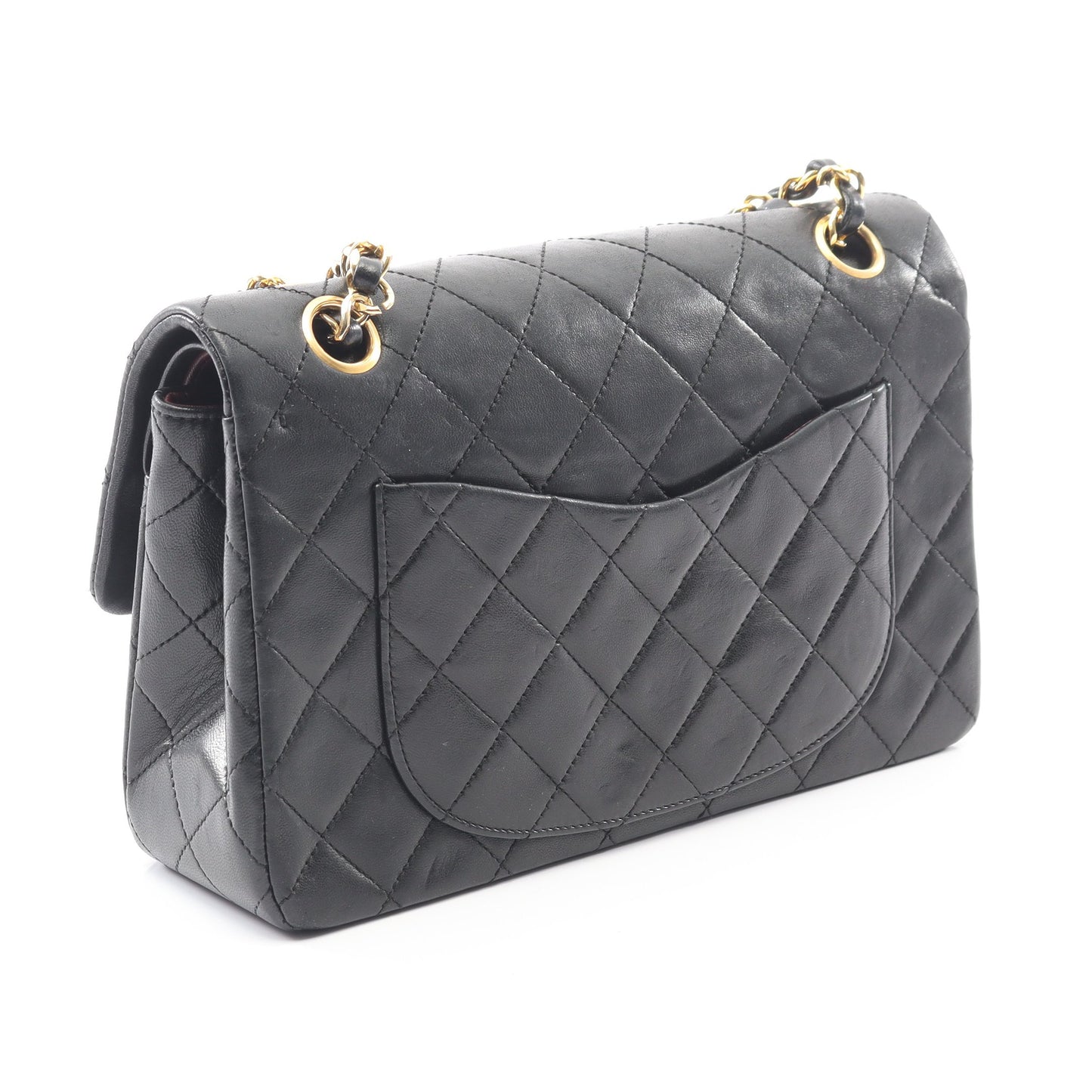 マトラッセ Wフラップ Wチェーンショルダーバッグ ラムスキン ブラック ゴールド金具 ヴィンテージ シャネル バッグ CHANEL