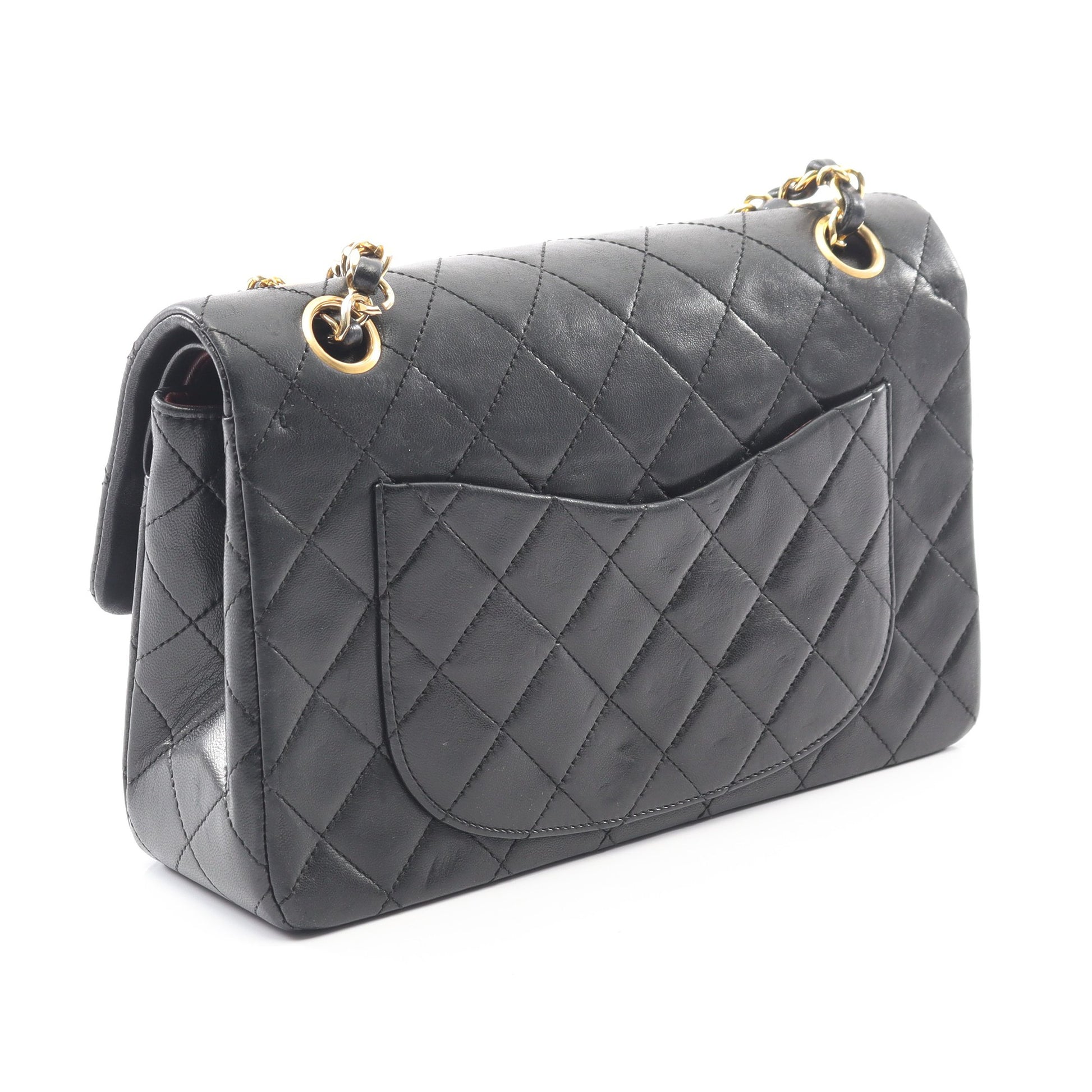 マトラッセ Wフラップ Wチェーンショルダーバッグ ラムスキン ブラック ゴールド金具 ヴィンテージ シャネル バッグ CHANEL