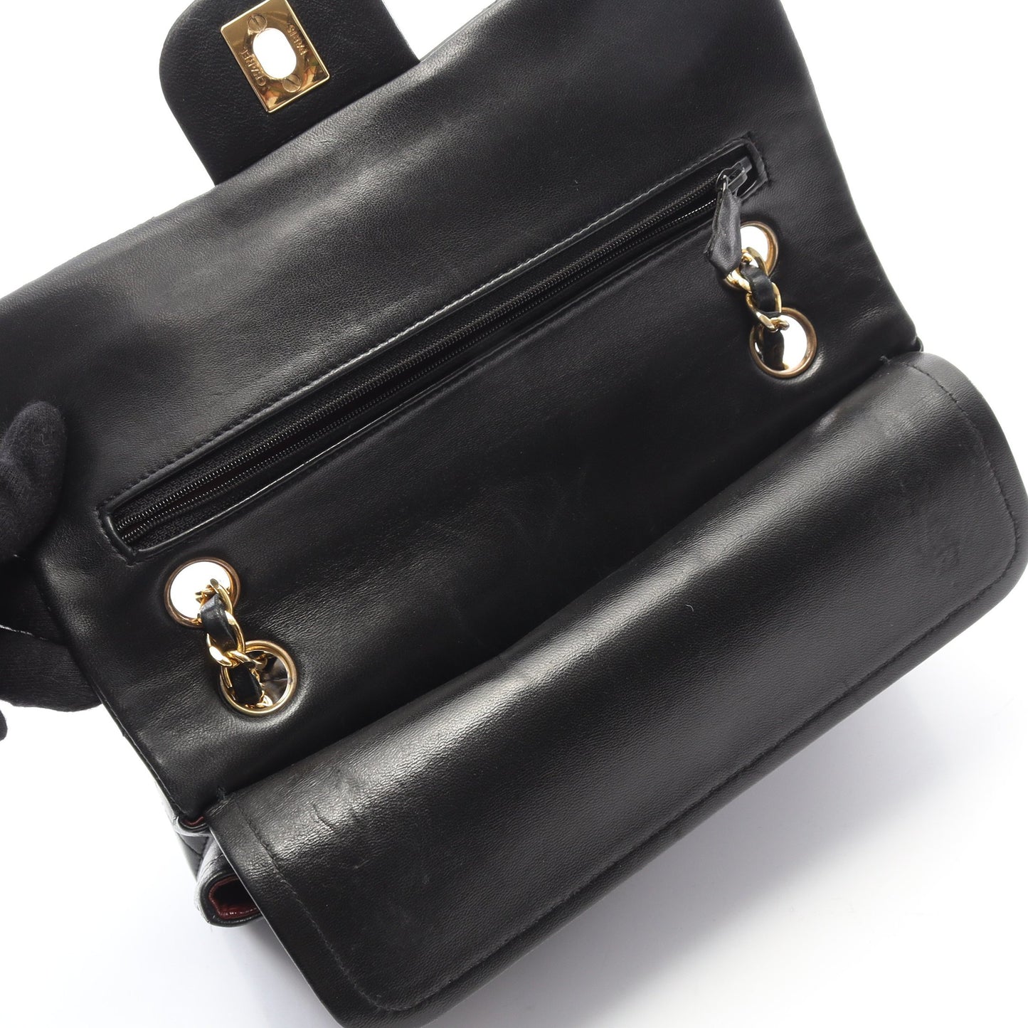 マトラッセ Wフラップ Wチェーンショルダーバッグ ラムスキン ブラック ゴールド金具 ヴィンテージ シャネル バッグ CHANEL