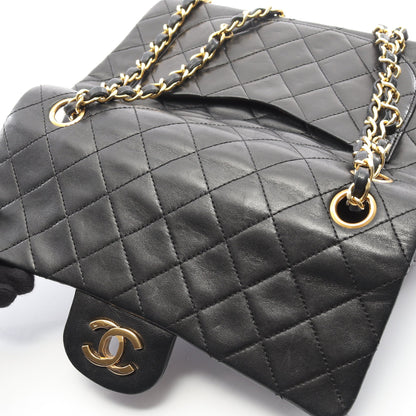 マトラッセ Wフラップ Wチェーンショルダーバッグ ラムスキン ブラック ゴールド金具 ヴィンテージ シャネル バッグ CHANEL