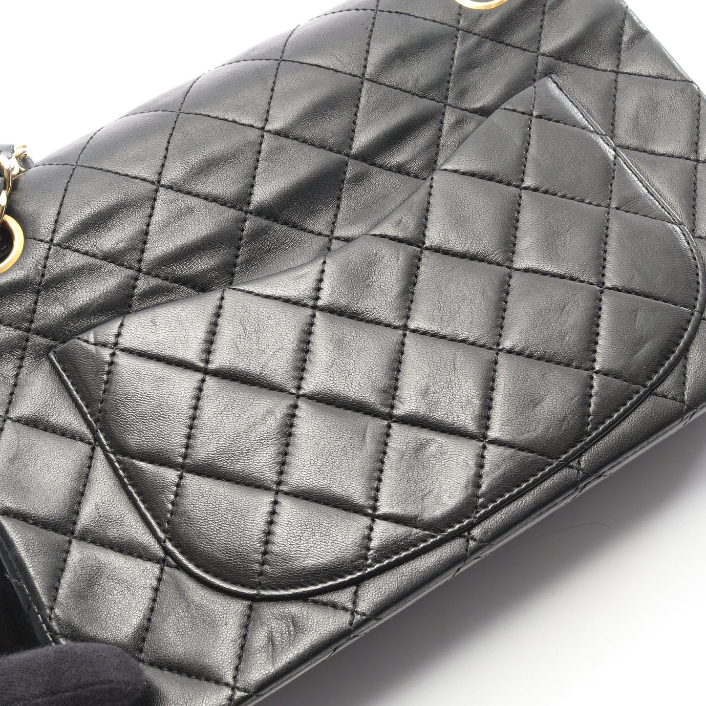 マトラッセ Wフラップ Wチェーンショルダーバッグ ラムスキン ブラック ゴールド金具 ヴィンテージ シャネル バッグ CHANEL