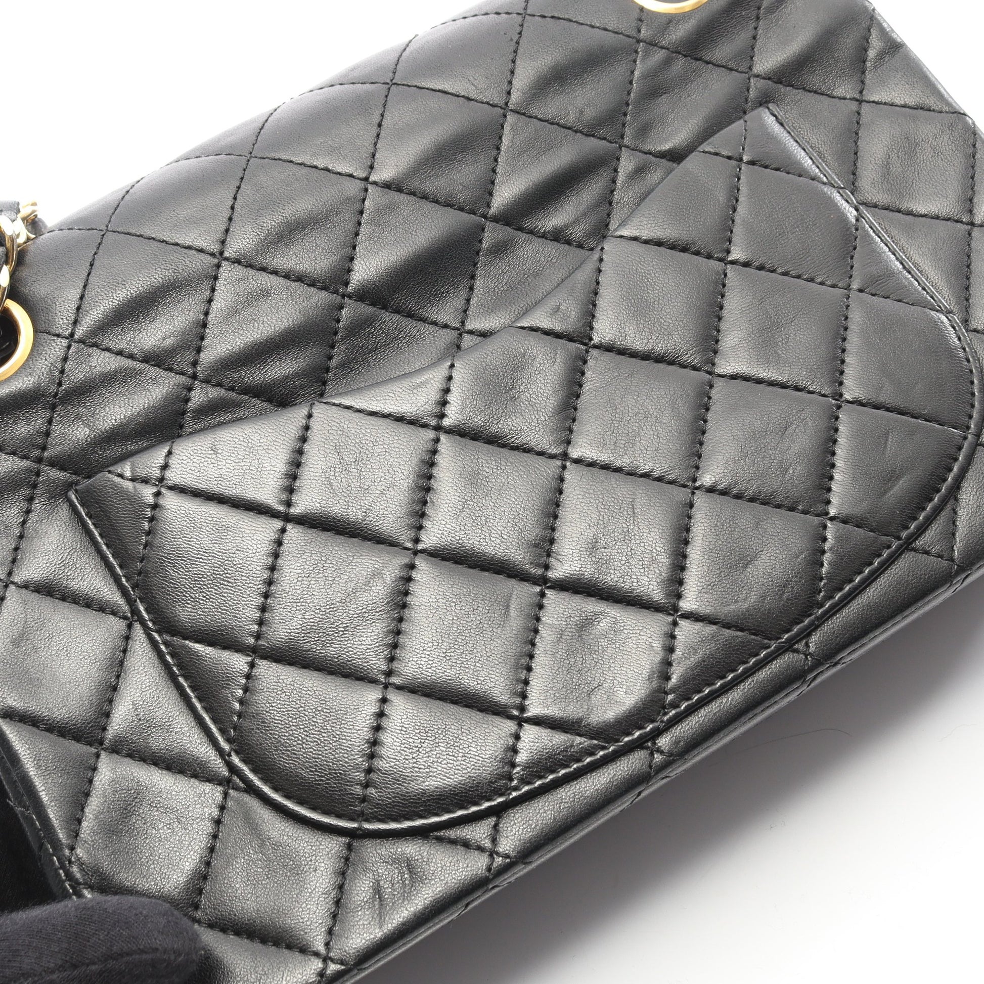マトラッセ Wフラップ Wチェーンショルダーバッグ ラムスキン ブラック ゴールド金具 ヴィンテージ シャネル バッグ CHANEL