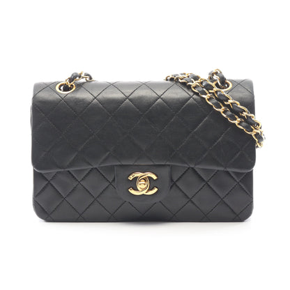 マトラッセ Wフラップ Wチェーンショルダーバッグ ラムスキン ブラック ゴールド金具 ヴィンテージ シャネル バッグ CHANEL
