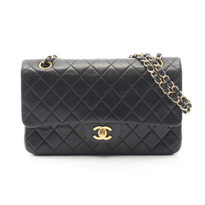 マトラッセ Wフラップ Wチェーンショルダーバッグ ラムスキン ブラック ゴールド金具 シャネル バッグ CHANEL