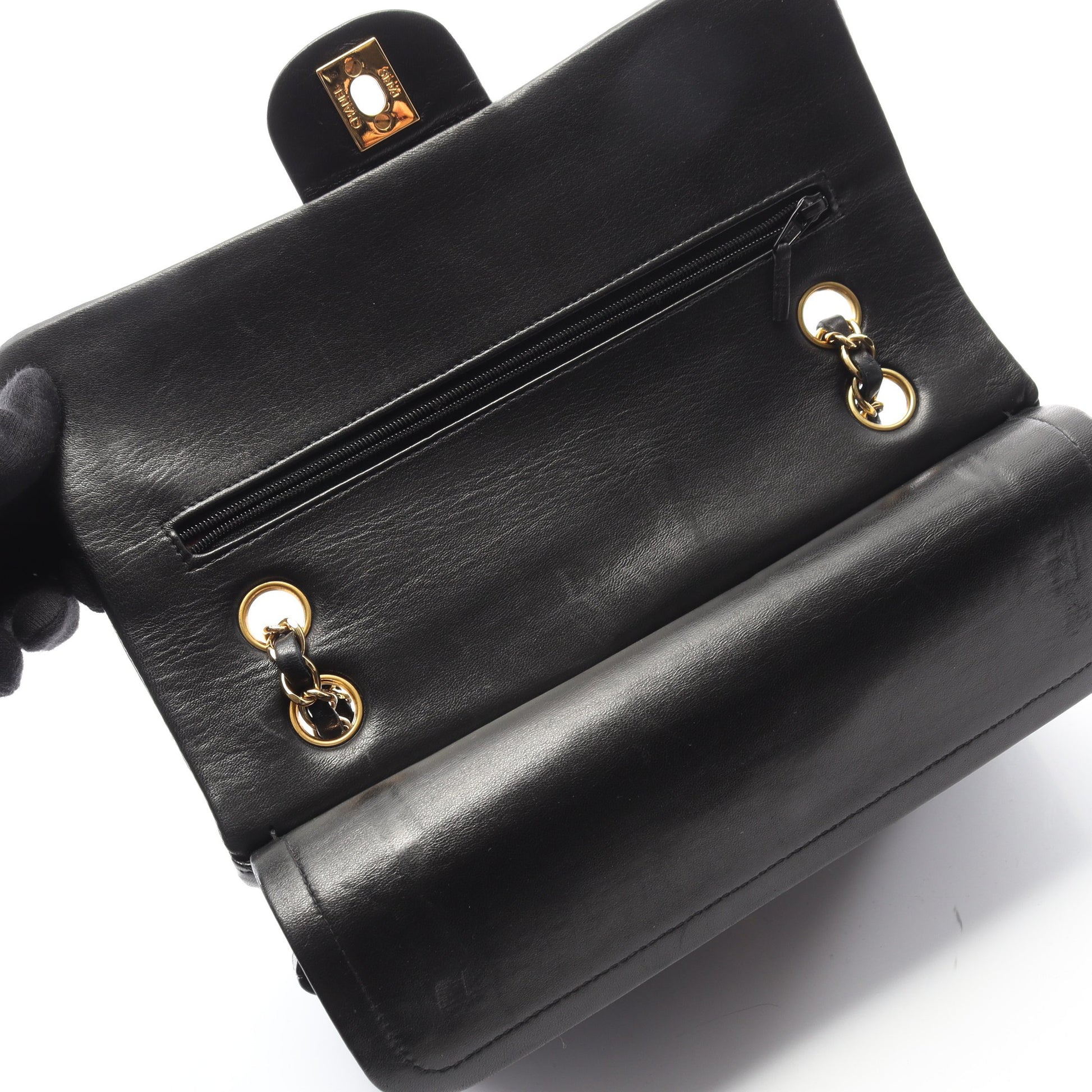 マトラッセ Wフラップ Wチェーンショルダーバッグ ラムスキン ブラック ゴールド金具 シャネル バッグ CHANEL