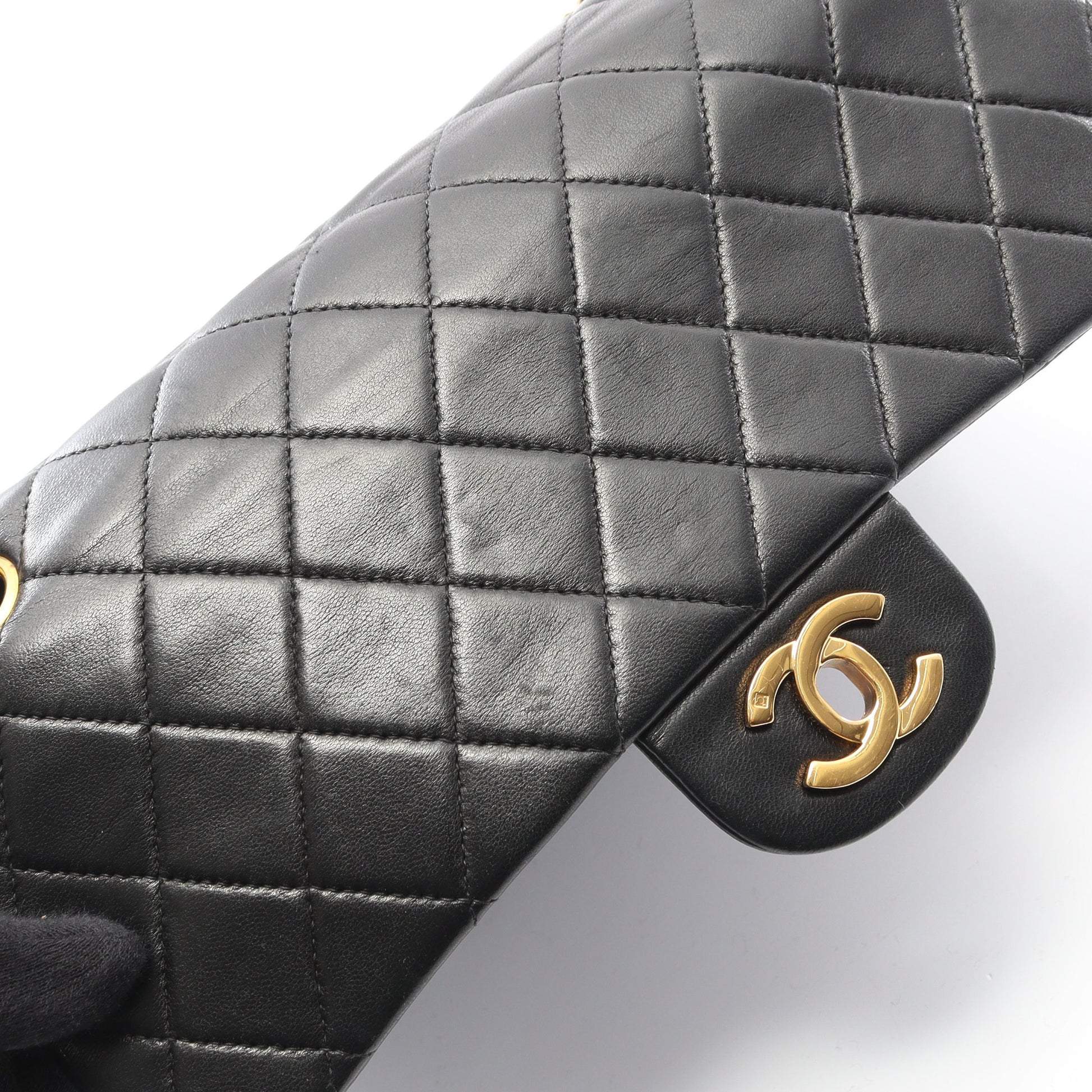 マトラッセ Wフラップ Wチェーンショルダーバッグ ラムスキン ブラック ゴールド金具 シャネル バッグ CHANEL