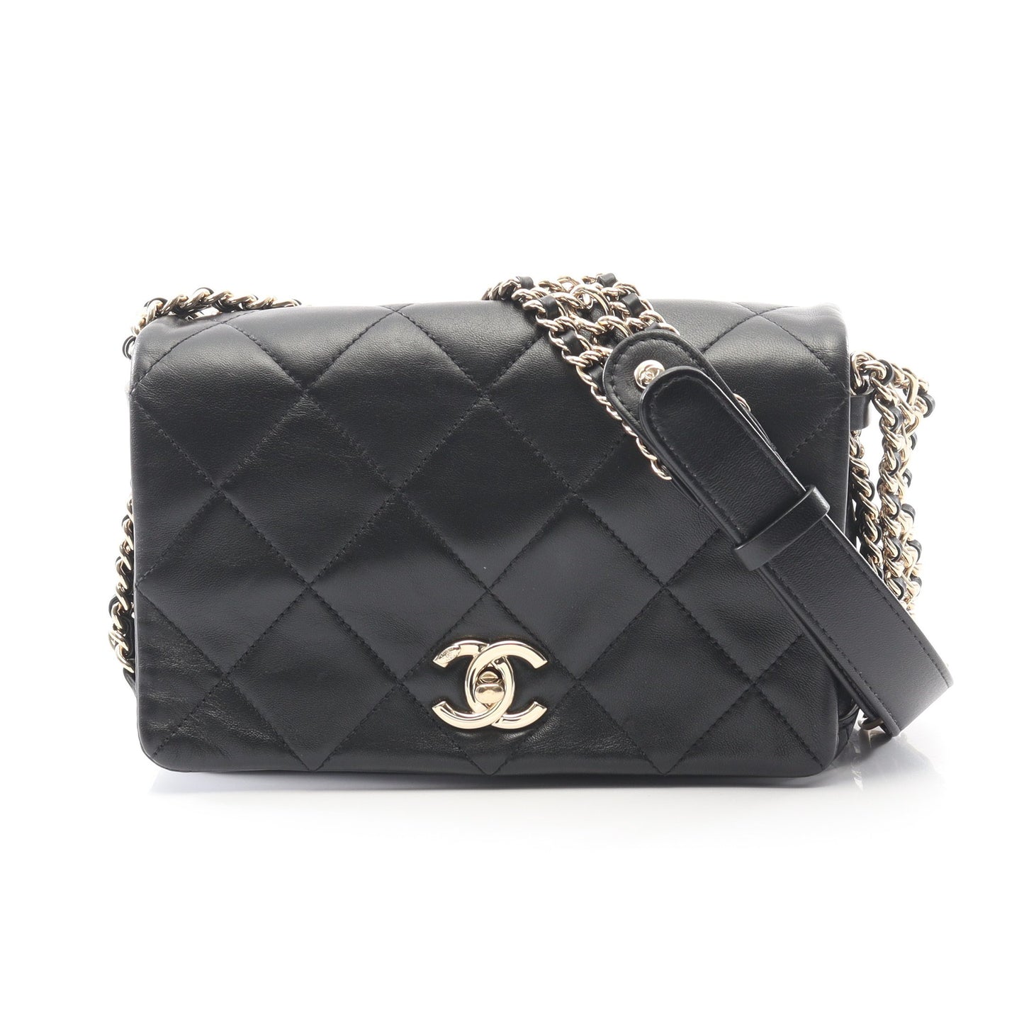 マトラッセ チェーンショルダーバッグ ラムスキン ブラック ゴールド金具 シャネル バッグ CHANEL