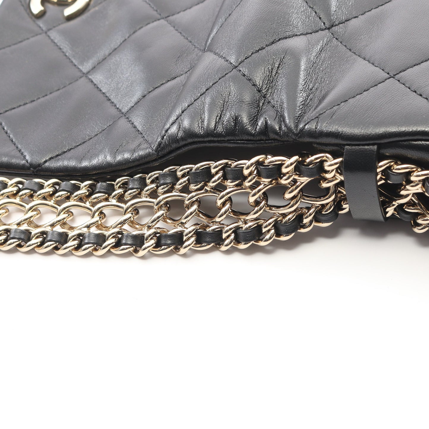 マトラッセ チェーンショルダーバッグ ラムスキン ブラック ゴールド金具 シャネル バッグ CHANEL