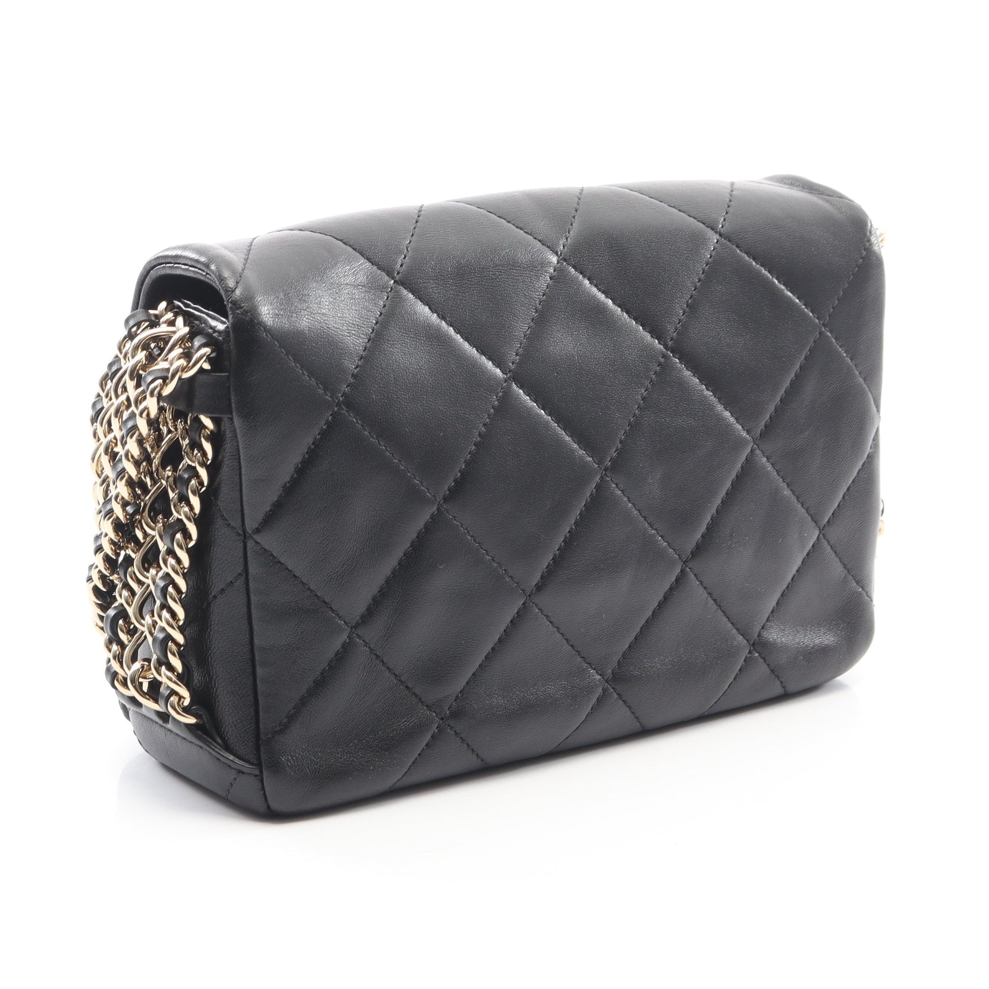マトラッセ チェーンショルダーバッグ ラムスキン ブラック ゴールド金具 シャネル バッグ CHANEL