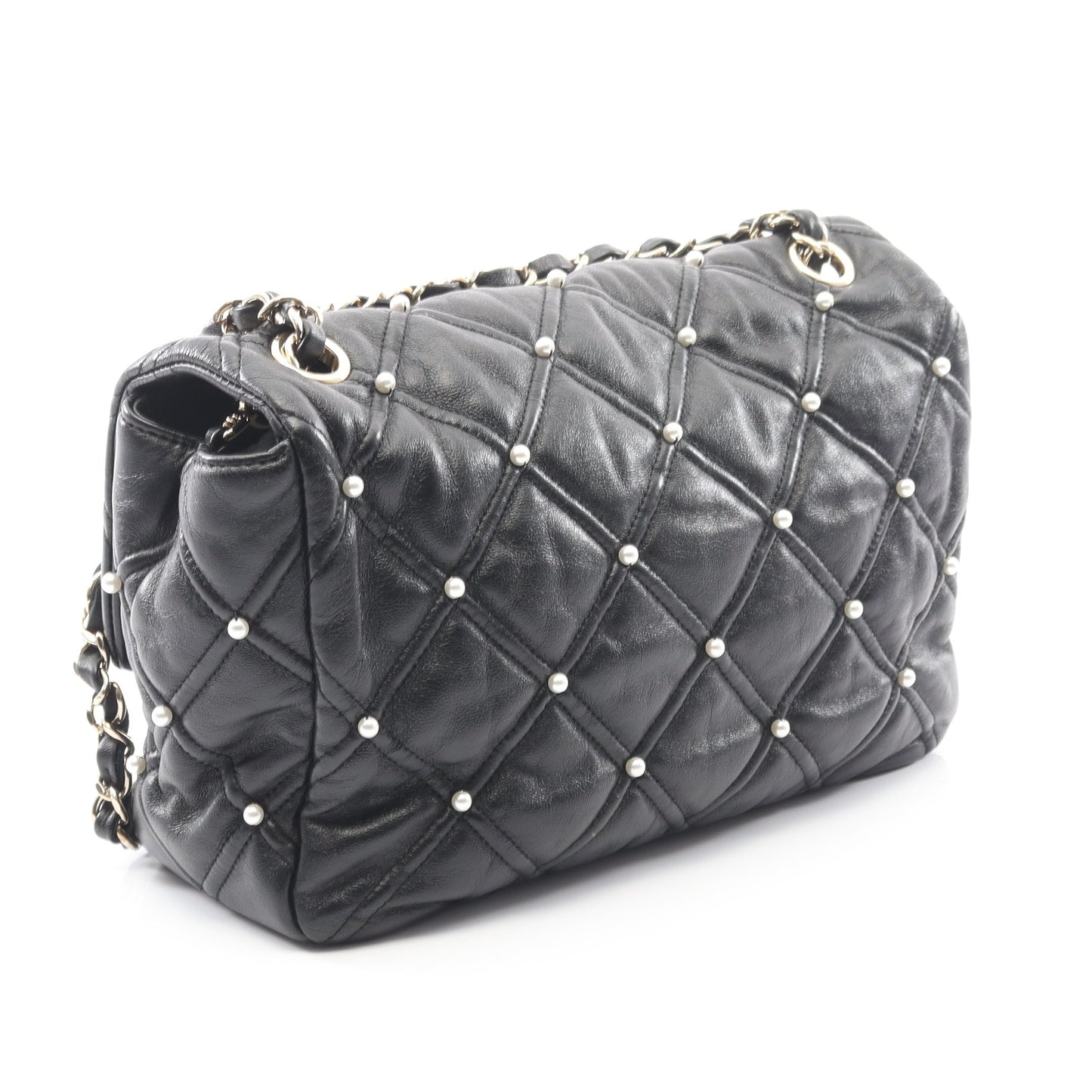 マトラッセ フェイクパール チェーンショルダーバッグ ラムスキン ブラック ゴールド金具 シャネル バッグ CHANEL
