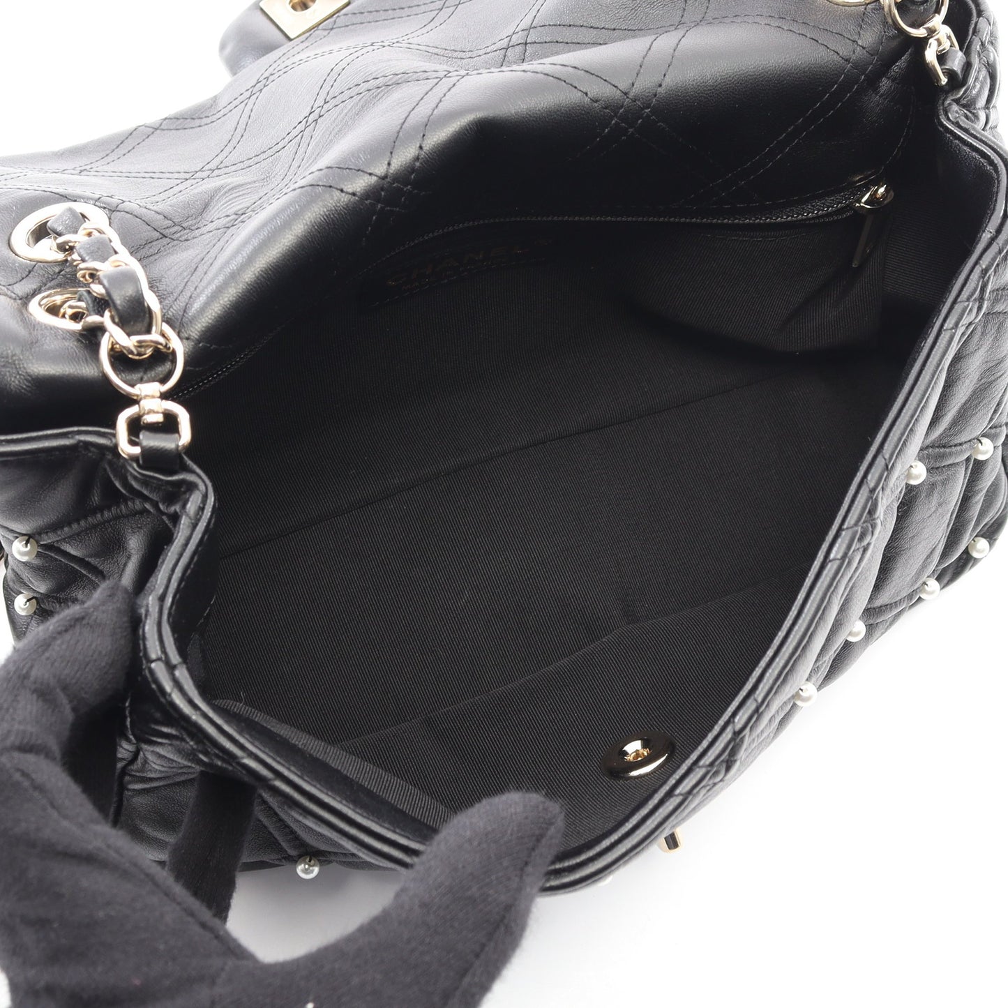 マトラッセ フェイクパール チェーンショルダーバッグ ラムスキン ブラック ゴールド金具 シャネル バッグ CHANEL