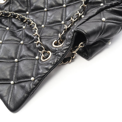 マトラッセ フェイクパール チェーンショルダーバッグ ラムスキン ブラック ゴールド金具 シャネル バッグ CHANEL