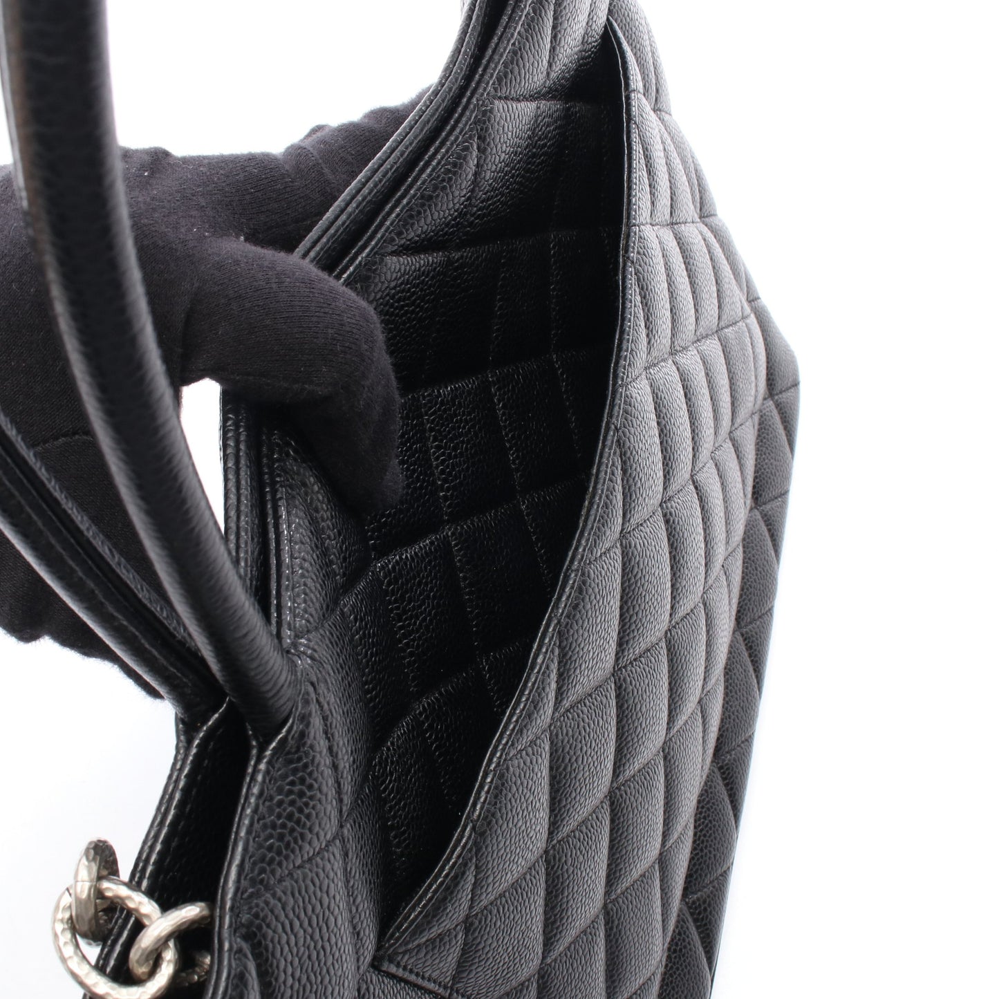 復刻トート ハンドバッグ トートバッグ キャビアスキン ブラック シルバー金具 シャネル バッグ CHANEL
