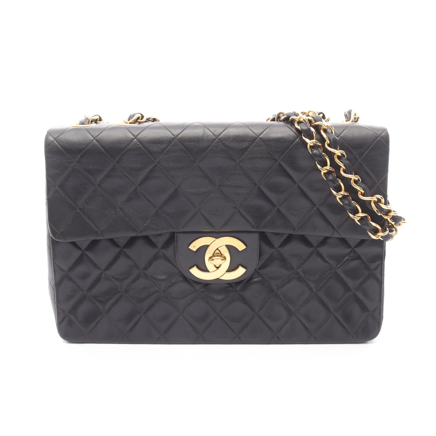 デカマトラッセ34 Wチェーンショルダーバッグ ラムスキン ブラック ゴールド金具 シャネル バッグ CHANEL