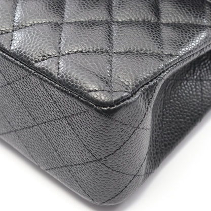 マトラッセ Wフラップ Wチェーンショルダーバッグ キャビアスキン ブラック シルバー金具 シャネル バッグ CHANEL
