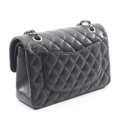 マトラッセ Wフラップ Wチェーンショルダーバッグ キャビアスキン ブラック シルバー金具 シャネル バッグ CHANEL