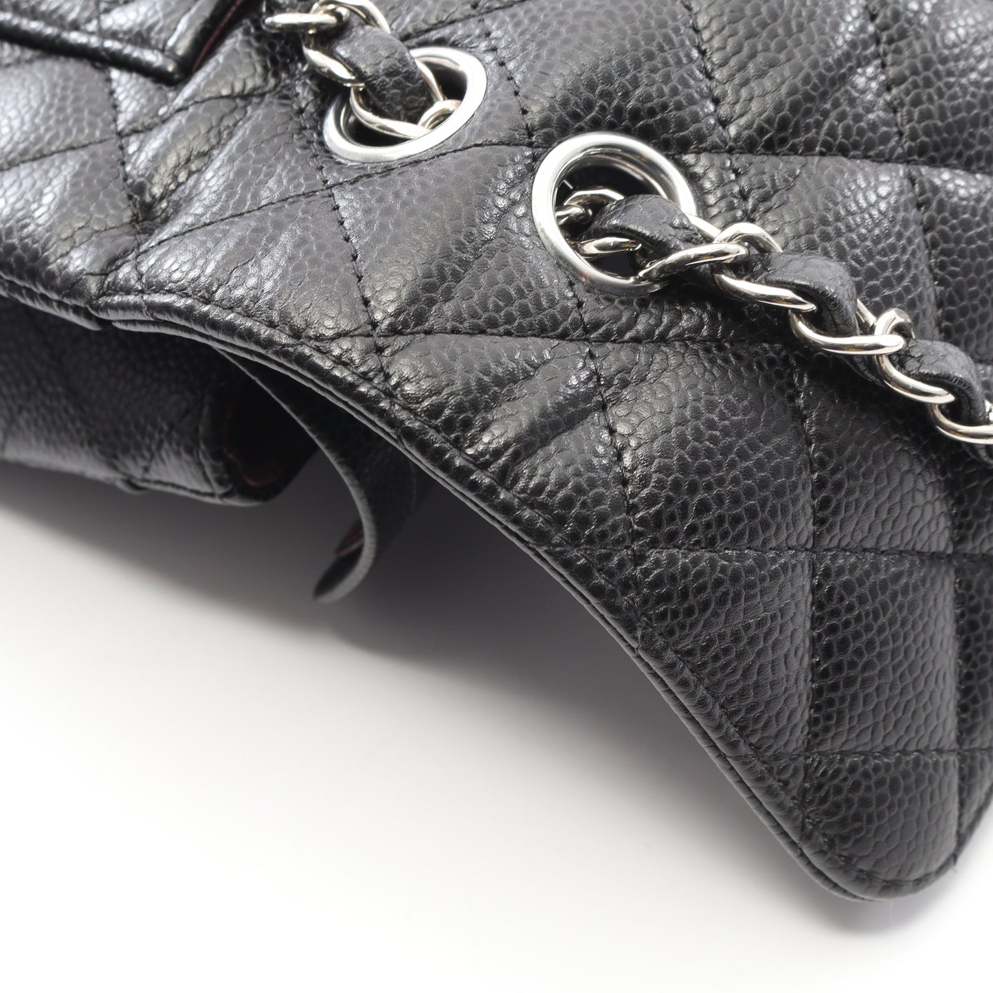 マトラッセ Wフラップ Wチェーンショルダーバッグ キャビアスキン ブラック シルバー金具 シャネル バッグ CHANEL