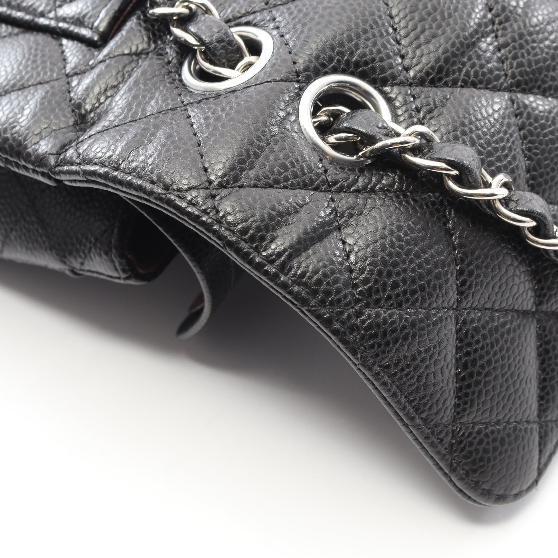 マトラッセ Wフラップ Wチェーンショルダーバッグ キャビアスキン ブラック シルバー金具 シャネル バッグ CHANEL