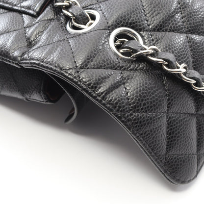 マトラッセ Wフラップ Wチェーンショルダーバッグ キャビアスキン ブラック シルバー金具 シャネル バッグ CHANEL