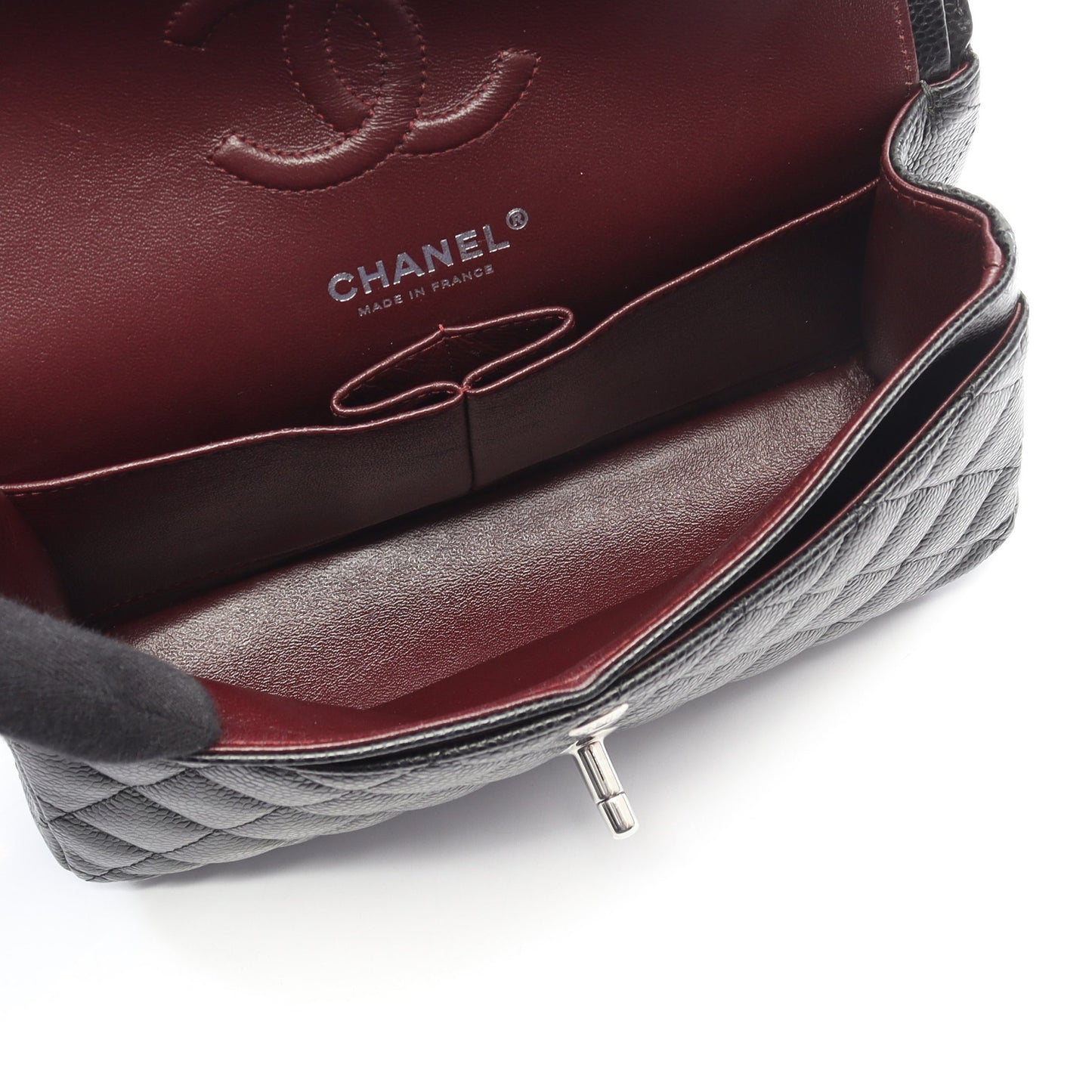 マトラッセ Wフラップ Wチェーンショルダーバッグ キャビアスキン ブラック シルバー金具 シャネル バッグ CHANEL