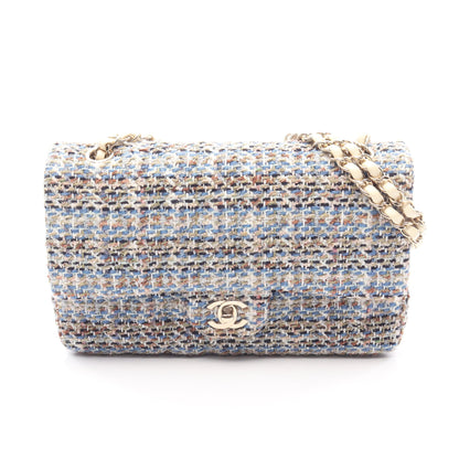 マトラッセ Wフラップ Wチェーンショルダーバッグ ツイード ブルー マルチカラー ゴールド金具 シャネル バッグ CHANEL