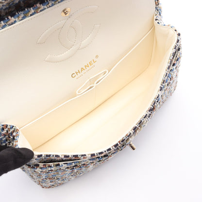 マトラッセ Wフラップ Wチェーンショルダーバッグ ツイード ブルー マルチカラー ゴールド金具 シャネル バッグ CHANEL