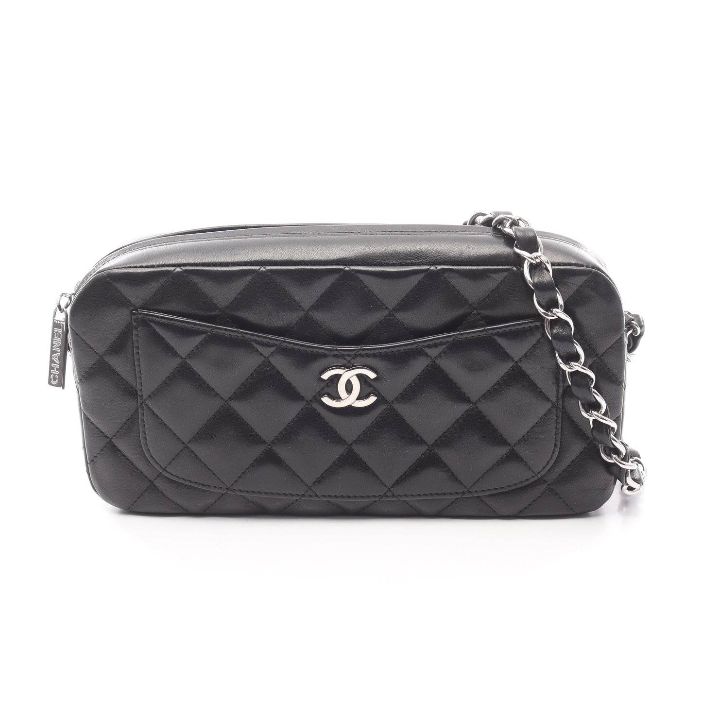 マトラッセ チェーンショルダーバッグ ラムスキン ブラック シルバー金具 シャネル バッグ CHANEL