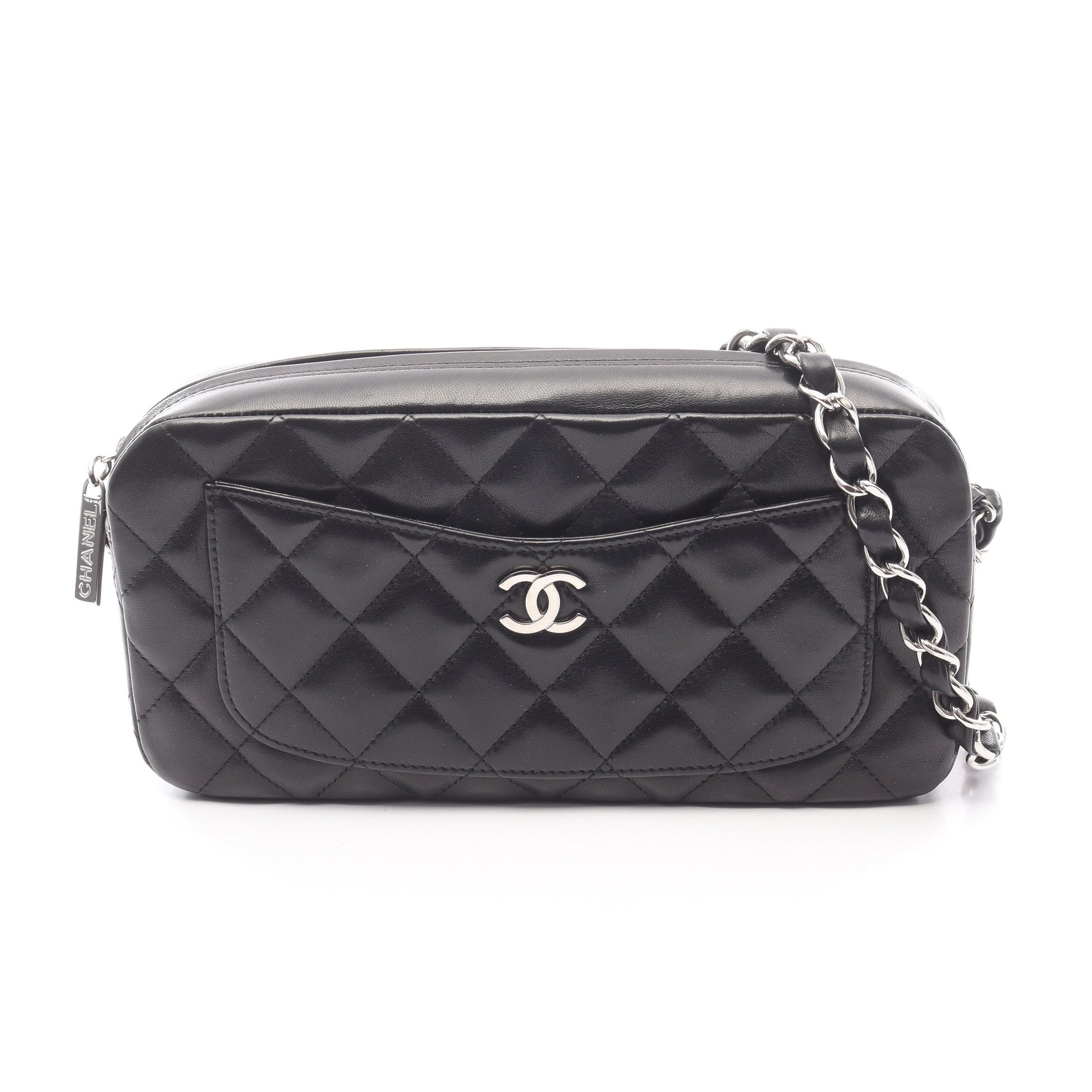 マトラッセ チェーンショルダーバッグ ラムスキン ブラック シルバー金具 シャネル バッグ CHANEL