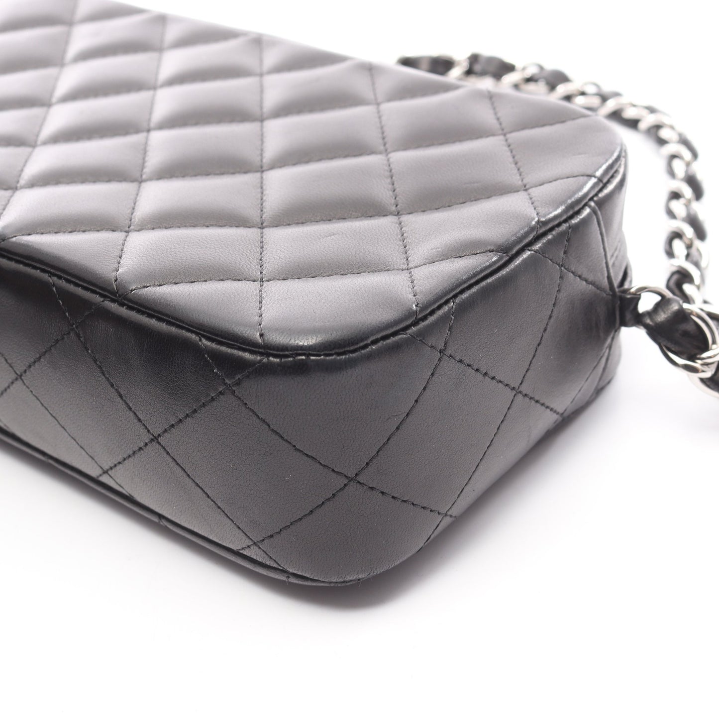 マトラッセ チェーンショルダーバッグ ラムスキン ブラック シルバー金具 シャネル バッグ CHANEL