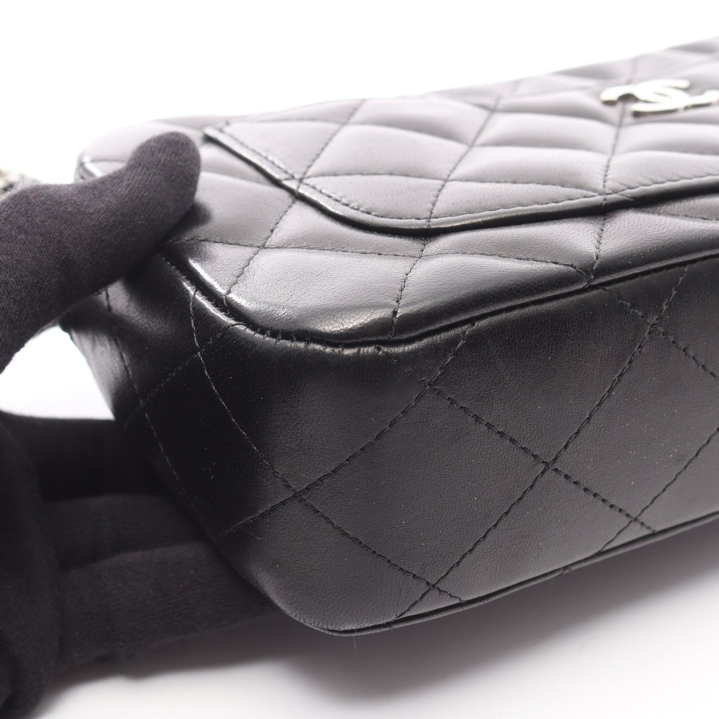 マトラッセ チェーンショルダーバッグ ラムスキン ブラック シルバー金具 シャネル バッグ CHANEL