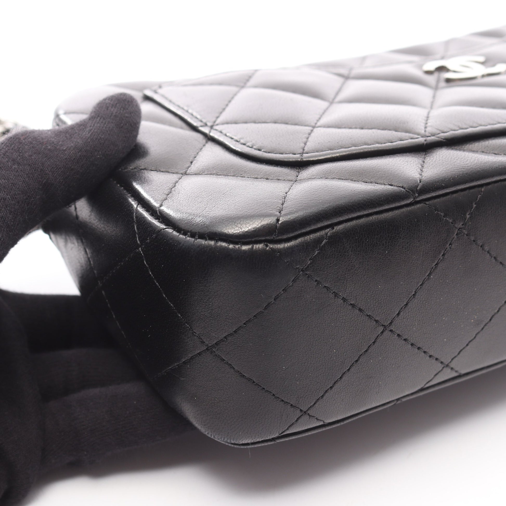 マトラッセ チェーンショルダーバッグ ラムスキン ブラック シルバー金具 シャネル バッグ CHANEL