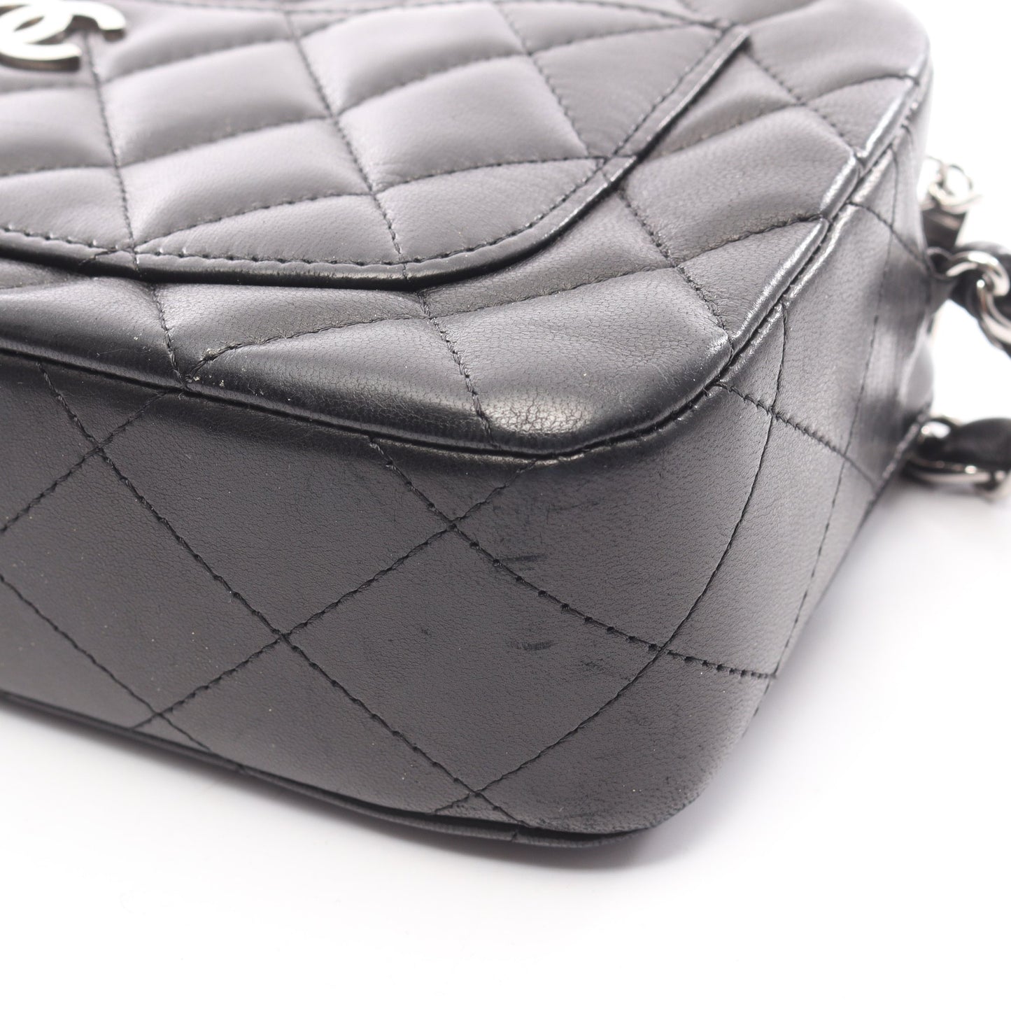 マトラッセ チェーンショルダーバッグ ラムスキン ブラック シルバー金具 シャネル バッグ CHANEL