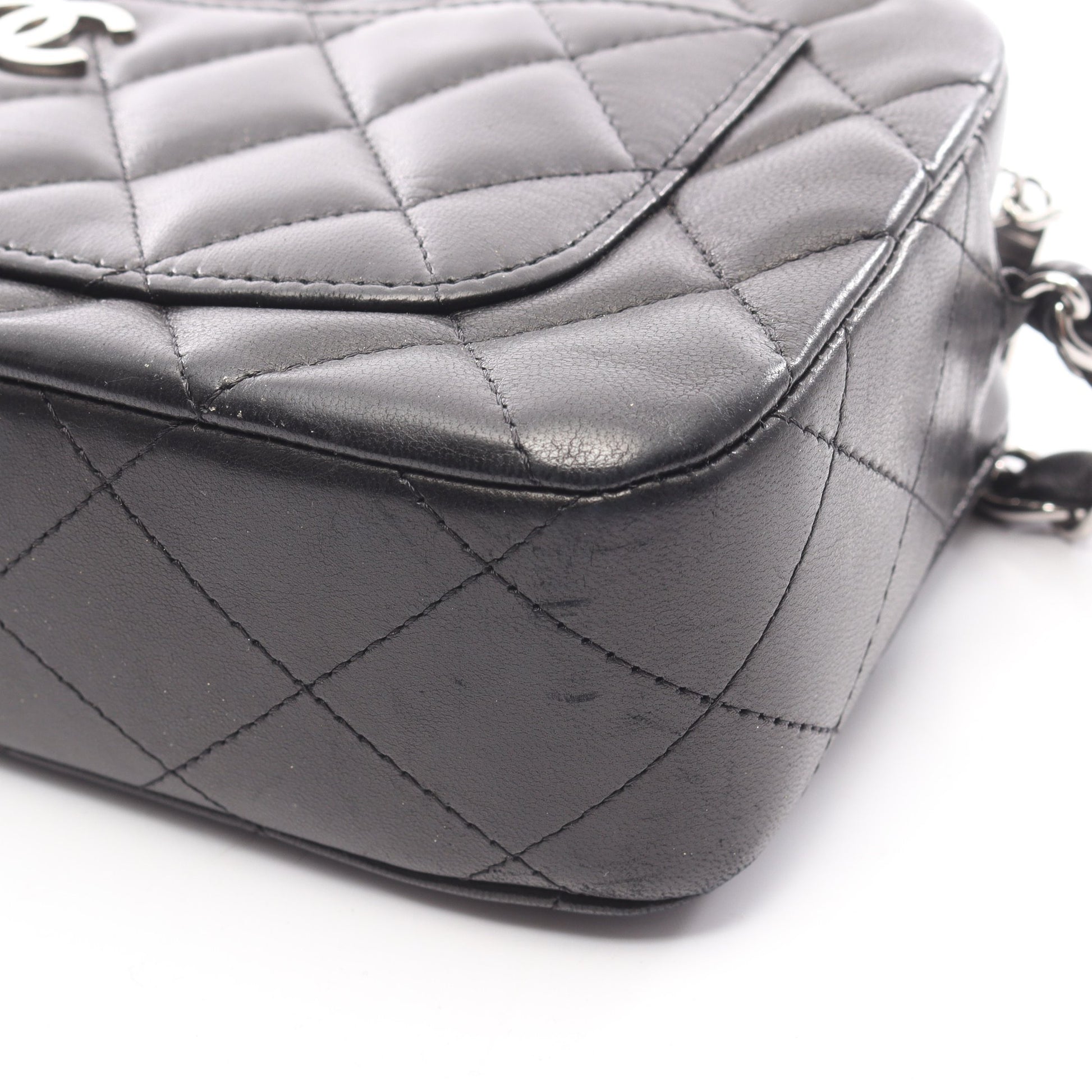 マトラッセ チェーンショルダーバッグ ラムスキン ブラック シルバー金具 シャネル バッグ CHANEL