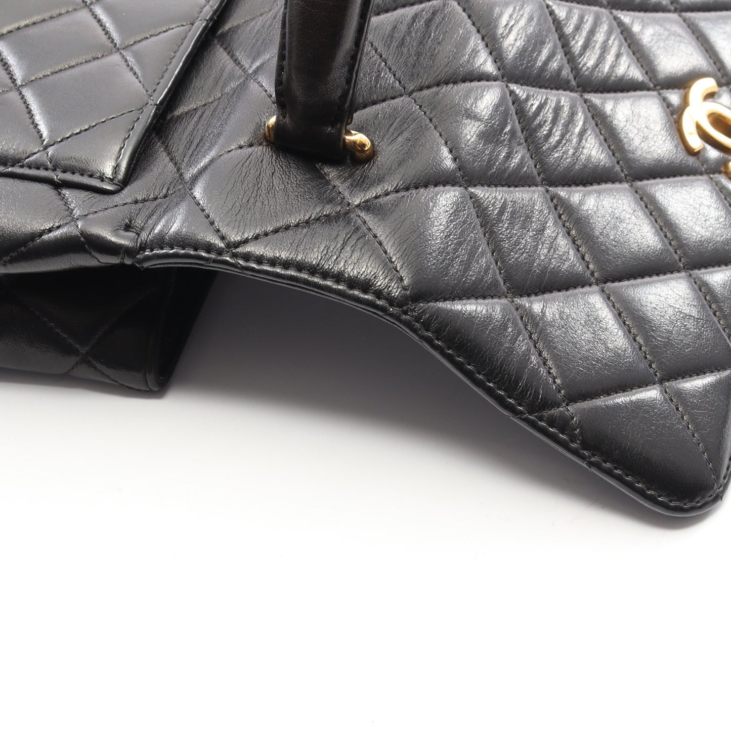 マトラッセ ハンドバッグ ラムスキン ブラック ゴールド金具 シャネル バッグ CHANEL