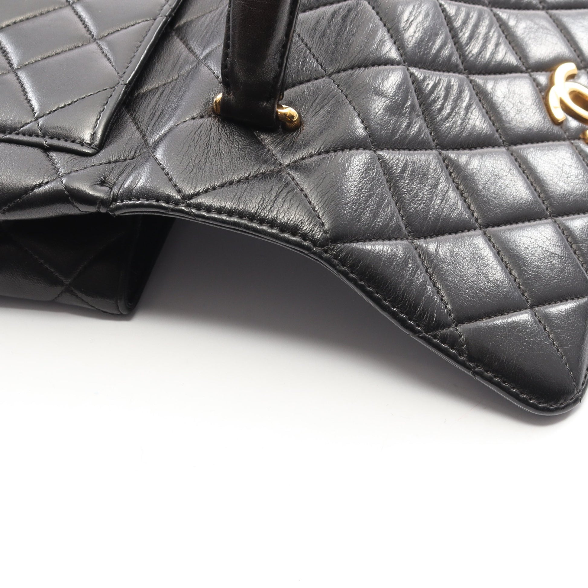 マトラッセ ハンドバッグ ラムスキン ブラック ゴールド金具 シャネル バッグ CHANEL