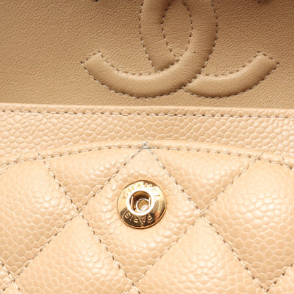 マトラッセ Wフラップ Wチェーンショルダーバッグ キャビアスキン ベージュ ゴールド金具 シャネル バッグ CHANEL