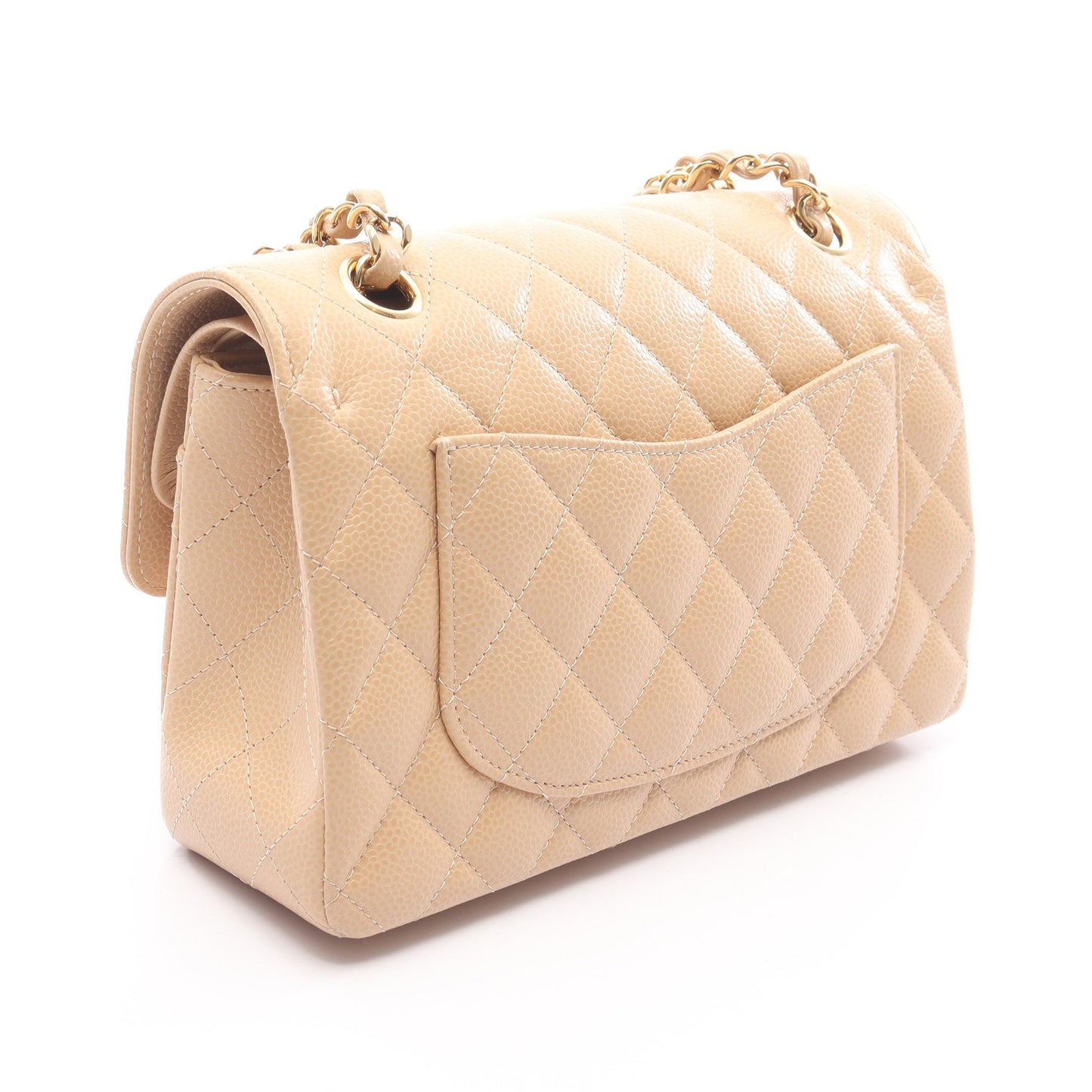 マトラッセ Wフラップ Wチェーンショルダーバッグ キャビアスキン ベージュ ゴールド金具 シャネル バッグ CHANEL