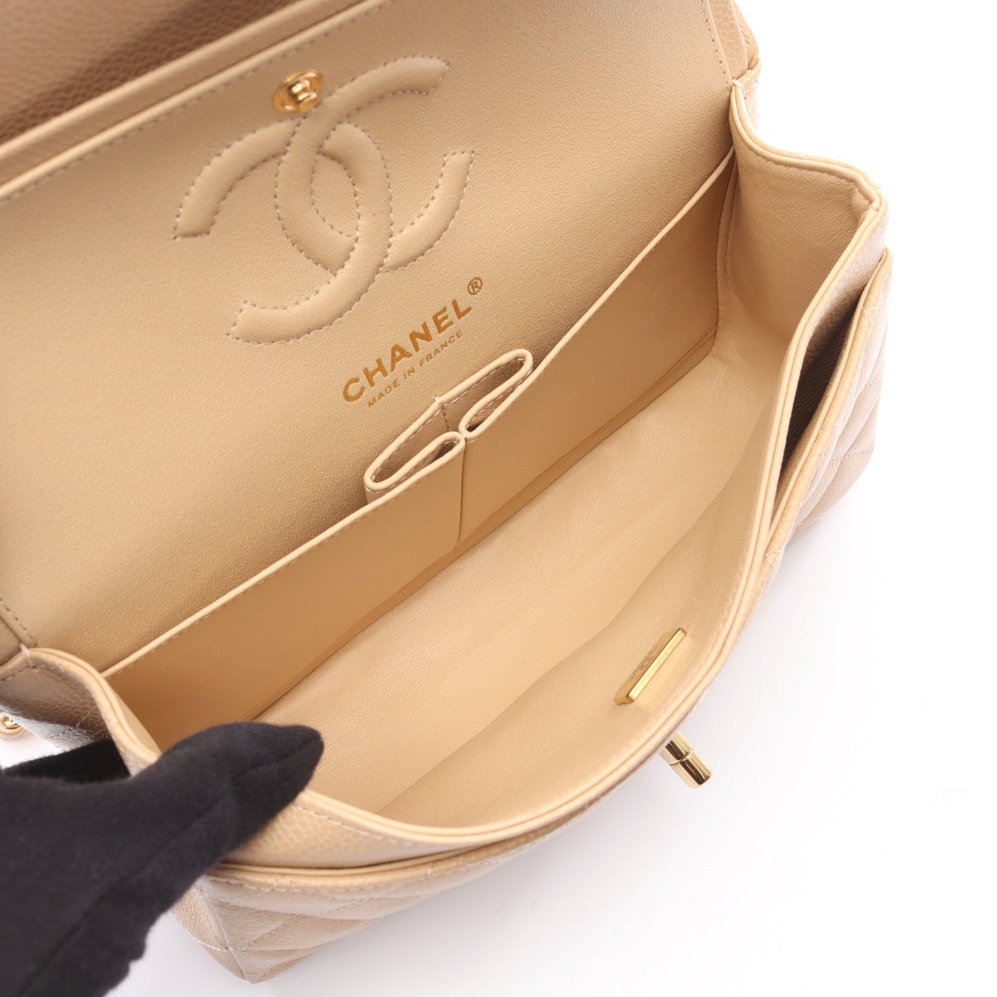 マトラッセ Wフラップ Wチェーンショルダーバッグ キャビアスキン ベージュ ゴールド金具 シャネル バッグ CHANEL